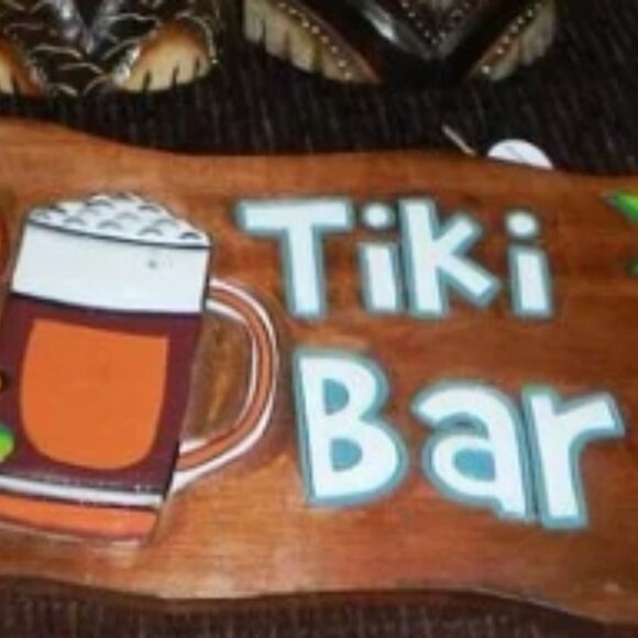 Tiki Bar Brown Wood Sign Painted Carved Tropical Drinks 19"🆕📦🏃🏻💨🚚 - Picture 5 of 13